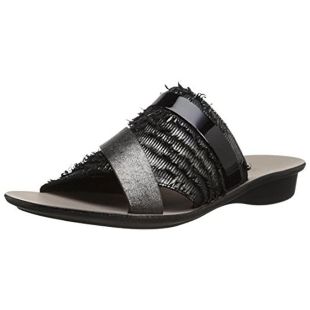 Paul Green Bayside Black Leather Metallic Slides Wedges Sandals US 8/UK5.5
